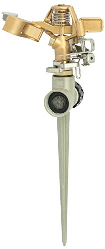 A5024 Brass Impact Sprinkler on Metal Spike Adjustable 0 to 360 Degree Up to 5000 SQF Coverage