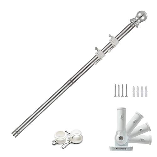5 FT Flag Pole with Bracket Outdoor Wall Mount Stainless Steel Flagpole with Rotating Rings Use for Backyard Garden Yard Truck Decoration（Pole Bracket Only）