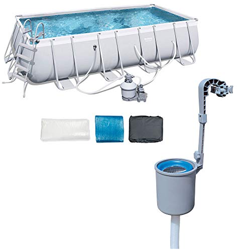 Bestway 18 x 9 x 4 Foot Rectangular Above Ground Pool Set and Surface Skimmer