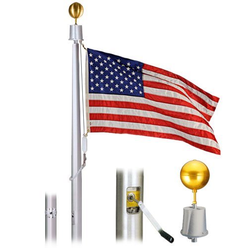 Eder Deluxe Internal Cable Based Halyard IH Series Ground Set Cone Tapered Aluminum Flagpole 5 X 3 X 125 Clear Anodized Finish