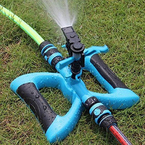 SKYLE Lawn and Garden Adjustable Water Hose Circular Sprinkler Double Inlet Connection Pressure Nozzles Automatic 360 Degree Rotation Long Range Impulse Irrigation System