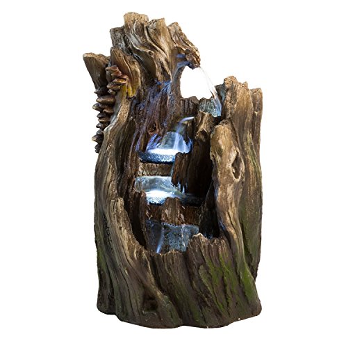 22" Walnut Log Indoor/outdoor Garden Fountain: Tiered Outdoor Water Feature For Gardens & Patios. Original Hand-crafted