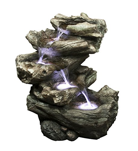 Meadow Log Fountain - Cascading Waterfall Garden Fountain With Led Lights. Realistic Water Feature With Low Splash