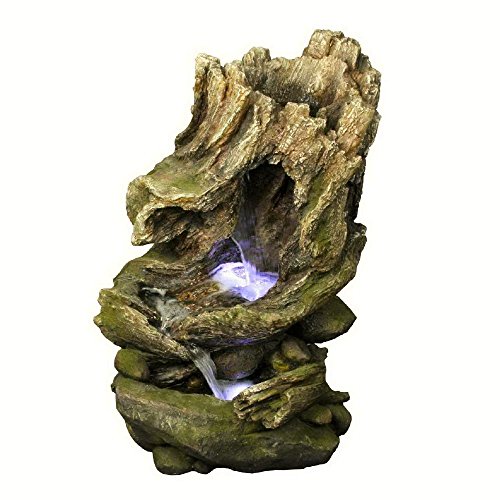 Original 32&quot Old Country Log Garden Fountain Outdoor Water Feature W Led Lights Great For Gardensamp Patios