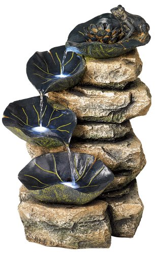 Frog And Four Lily Pad Led Lighted Outdoor Fountain