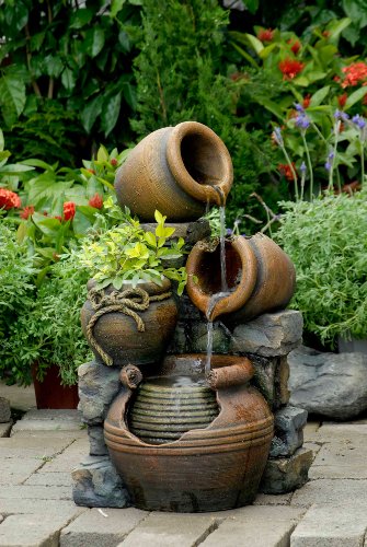 Multi Pots Outdoor Water Fountain With Flower Pot