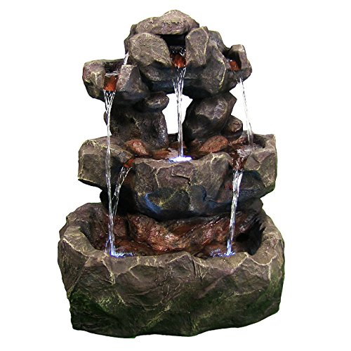 Sunnydaze Layered Rock Waterfall Outdoor Fountain with LED Lights 32 Inch Tall