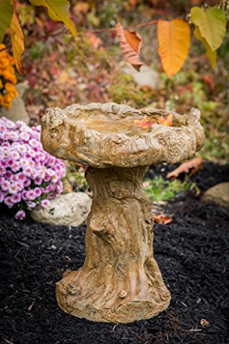 Cast Stone Log Birdbath Sculpture Home Garden Decor Water Feature