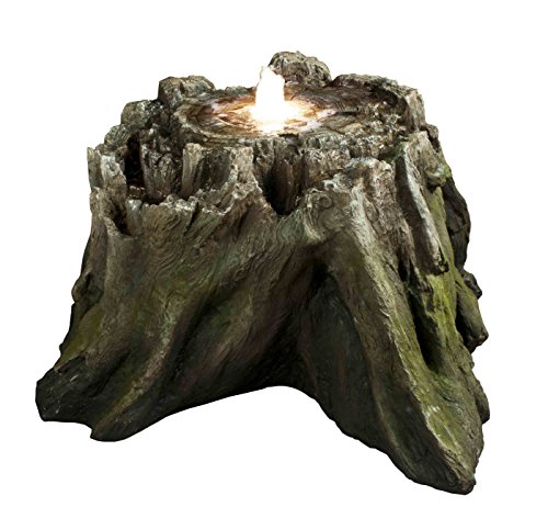 Huge Real-to-life Everlasting Spring Log Fountain wLED Lights Monumental Outdoor Yard Garden Water Feature - Hand-crafted Weather Resistant Resin wNatural Wood Finish - Recirculating Pump