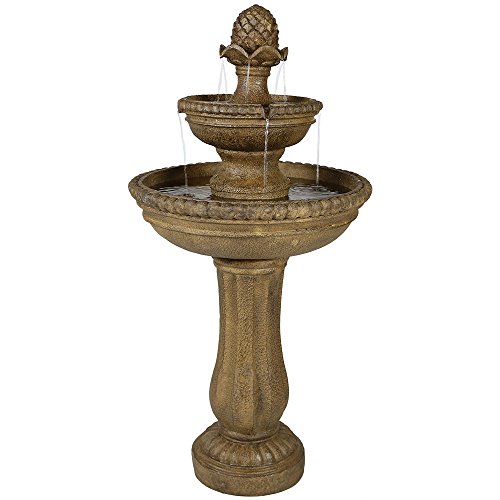 Sunnydaze Outdoor Roman Pineapple 2-Tier Garden Water Fountain 38 Inch Tall