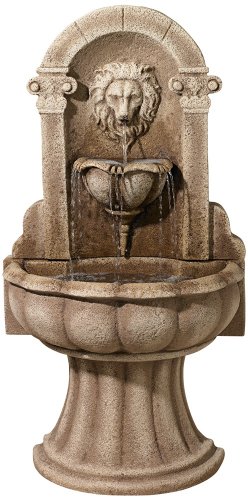 Reconstituded Granite Lion 49" High Wall Basin Fountain