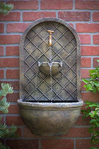 The Milano - Outdoor Wall Fountain - Florentine Stone Finish - Water Feature for Garden Patio and Landscape Enhancement
