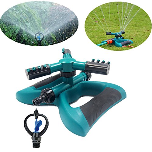 Garden Sprinkler Automatic 360 Rotating Adjustable Lawn Sprinkler system Covers up to 3400 sq ft with 80 PSI Water Pressure - Gardening Watering System 1x Trifurcation Sprinkler  1x Sprinkler