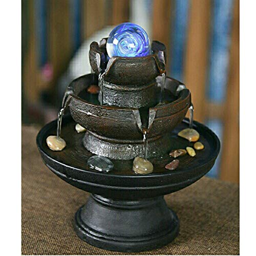 SURPRIZON Tabletop Fountain with LED Lights - 3-Step Rock Falls Indoor Waterfall Feature - Calming and Relaxing Water Sound