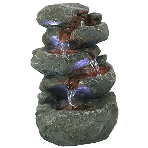 Sunnydaze Tabletop Water Fountain with LED Lights - Stacked Rocks Indoor Waterfall Feature - Quiet and Relaxing Water Sound - Small 105 Inch Desktop Size - Home Decor for Bedroom or Dining Area