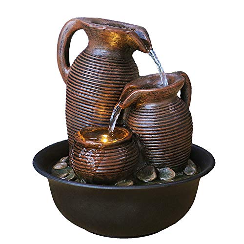 YGZS Indoor Water Fountain with Lights Resin Indoor Water Feature Relaxation Fountain Fengshui Indoor Decoration-Brown 9inch