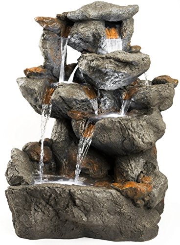 33 Granite Rock Waterfall Fountain Outdoor Water Feature for Gardens Patios Features Stunning LED Light Accents