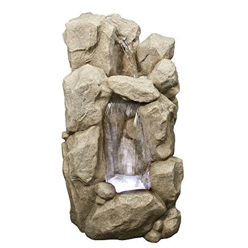 High Granite Cliff Waterfall Fountain Outdoor Water Feature For Gardensamp Patios - Handcrafted Wled Lights -