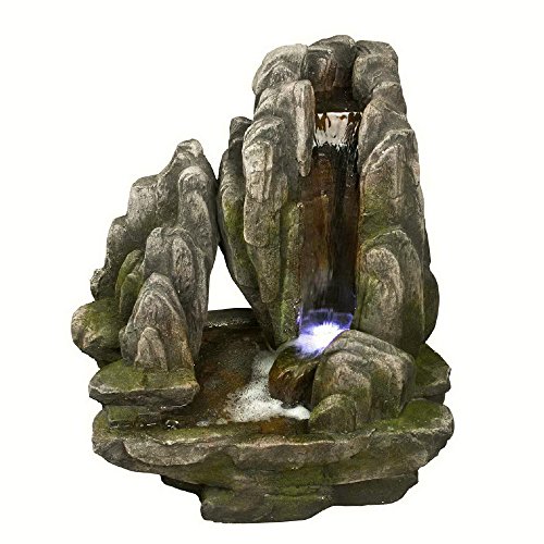 Placid Rock Water Fountain Large Rock Outdoor Water Feature for Gardens Patios Weather Resistant Premium Resin Crafted wLED Lights