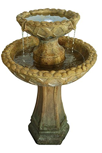 The Travertine 31 2-Tier Fountain WLED Outdoor Water Feature Great for Gardens Welcome Areas Porches Decks and Other Living Spaces Soothing Ambient LED Lighting
