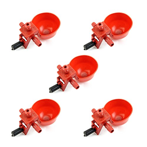 Birds Drinking Fountain adjustable Water Red bowl Breeding Apparatus for Birds Quail Pigeons Chicken Pack of 5 PCS