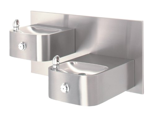 Haws 111914 Dual Satin Finish 14 Gauge 304 Stainless Steel Hi-Lo Barrier-Free Wall Mounted Drinking Fountain with Back Panel Mounting Frame Not Included