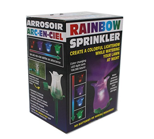 Rainbow Lawn Sprinklers LED Garden Sprinkler Shower System Colorful Glow at Night No Power Needed Come with Quick Connector Spike Base