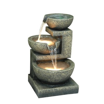 Fiber and Resin Bowl Fountain - Grey Stone