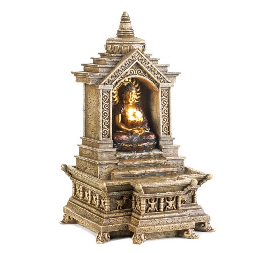 Golden Buddha Temple Faux Stone Tabletop Water Fountain