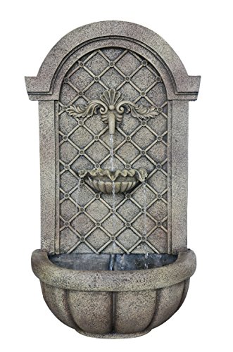 The Manchester - Outdoor Wall Fountain - Florentine Stone Finish - Water Feature For Garden Patio And Landscape