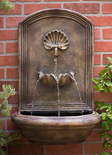 The Napoli - Outdoor Wall Fountain - Florentine Stone Finish - Water Feature For Garden Patio And Landscape Enhancement