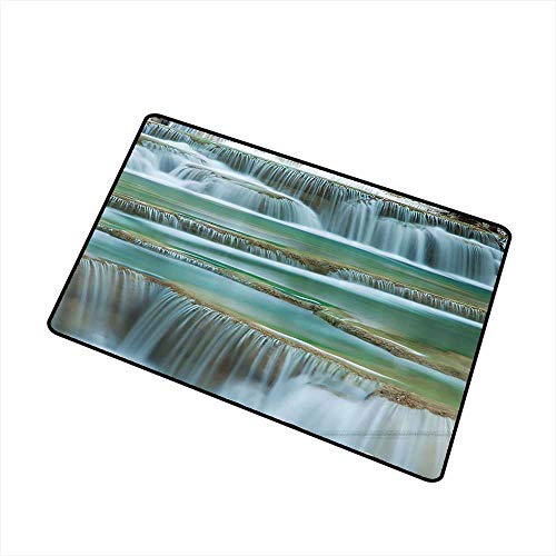 Mdxizc Front Door Mat Large Outdoor Indoor Waterfall Decor Collection Waterfall Close Up Picture Thailand Traveling Picture W16 xL20 Personality Teal White Ivory