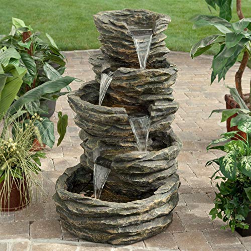 P&D Shop Water Fountain Five-Level Rock Pond Waterfall IndoorOutdoor Fountain Large
