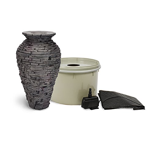 Aquascape 58064 Small Stacked Slate Urn Fountain Kit With Pump And Basin 32 Inches Tall