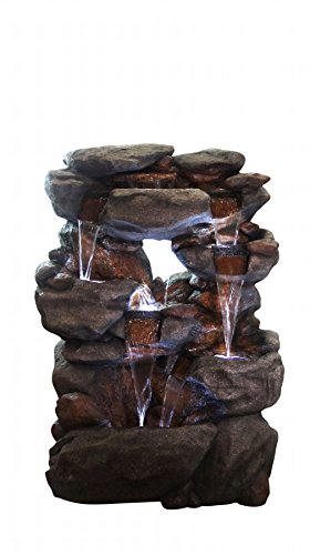 Alpine Corporation WIN1068 Polyresin 5 Tier Rock Fountain With 6 White LED Lights