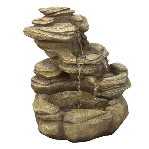 Astonica 6 LED Lighted Cascading Waterfall River Rock Fountain w UL Listed Pump