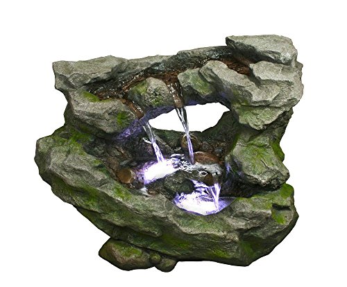 Horseshoe Rock Fountain - Garden Fountain wLED Lights Perfect Water Feature for Backyards Gardens Patios Low Splash Super-Realistic Rock Design