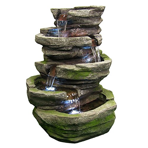 Sunnydaze Electric Lighted Cobblestone Waterfall Fountain with LED Lights 31 Inch Tall