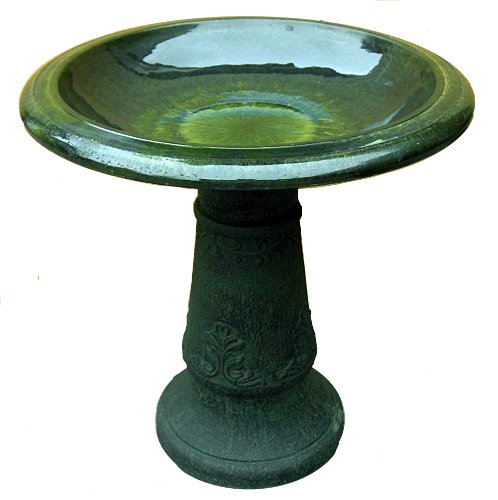 Exaco Trading Fm-0203g Endura Clay Florentine Marbleized Birdbath Green discontinued By Manufacturer