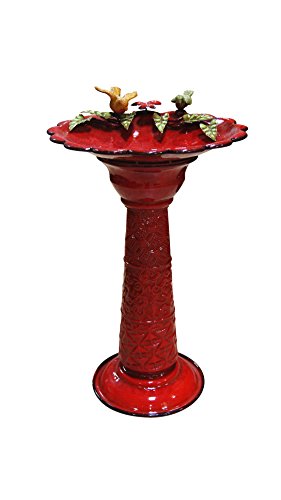 Benzara Metal Birdbath Red