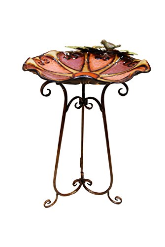 Benzara Metal Colorful Birdbath With Bird And Leaves 31&quoth