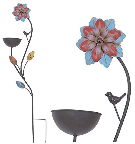 Bird Bath Feeder Bowl Garden Stake Metal Flower Scupture Yard Decor 42-inch