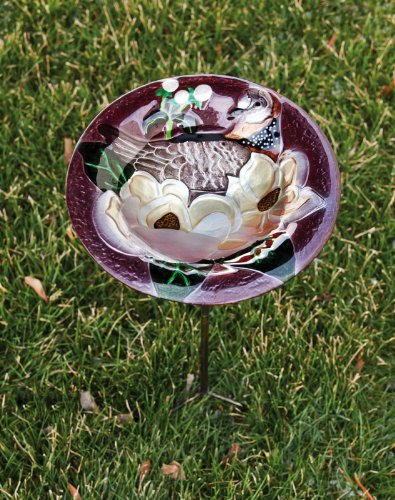 Evergreen GardenGlass and MetalBird Bath with Stake Magnolia Brilliance11x11x26 Inches