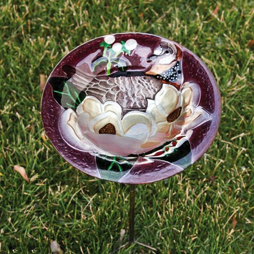 Glass and MetalBird Bath with Stake Magnolia Brilliance11x11x26 Inches