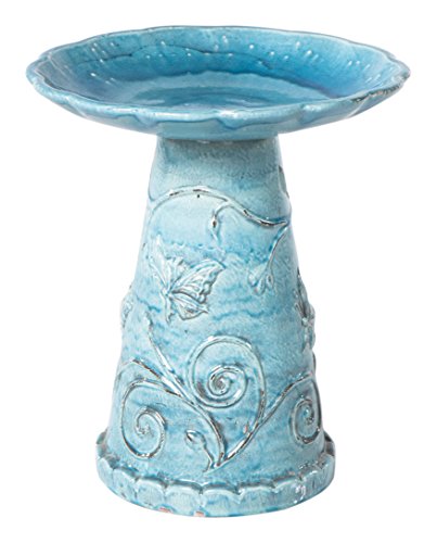 Alfresco Home Jardin Ceramic Bird Bath Seafoam