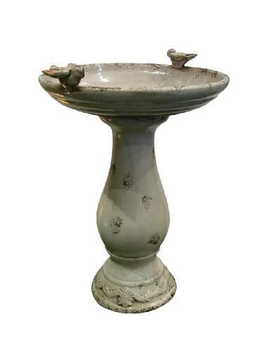 Alpine Antique Ceramic Birdbath With Birds Light Brown 24