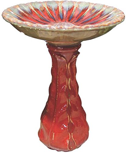 Alpine Corporation TOM178RD 22 Red Green Ceramic Bird Bath