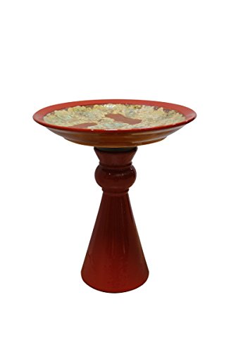 Benzara Ceramic Bird Bath 16 Red