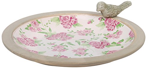 Esschert Design USA Aged Ceramic Bird Bath Rose Print