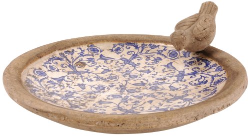 Esschert Design USA Ceramic Birdbath-BlueWhite